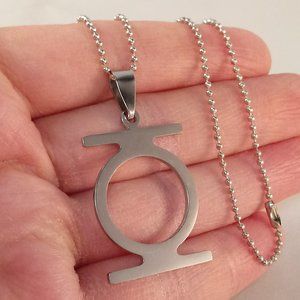 Mens Silver Green Lantern Super Hero Symbol Stainless Steel Chain Necklace 24"